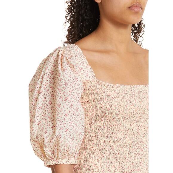 By TiMo Dress Womens Large Cream Pink Mini Ditsy Floral Smocked Ruffle Twee Boho - Picture 4 of 12